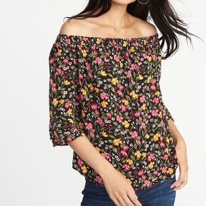 Floral Off-the-Shoulder Ruffle-Sleeve Blouse